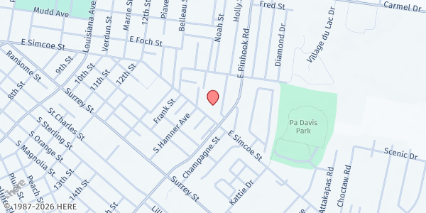 Map showing Progressive Baptist Church at 2001 E. Simcoe St., Lafayette, LA