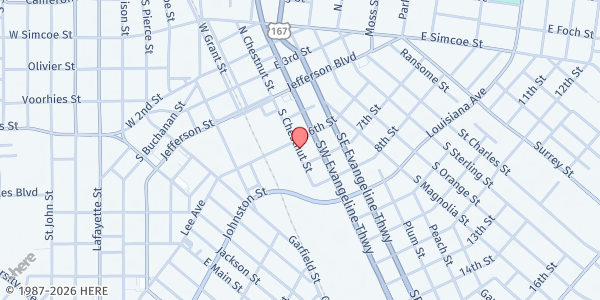 Map showing Salvation Army/Lafayette at 212 Sixth St, Lafayette, LA