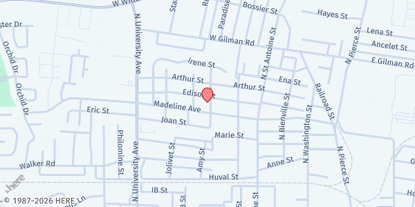 Map showing St. Anthony Catholic Church at 615 Edison St., Lafayette, LA