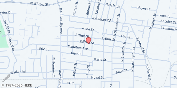 Map showing St. Anthony Catholic Church at 615 Edison St., Lafayette, LA