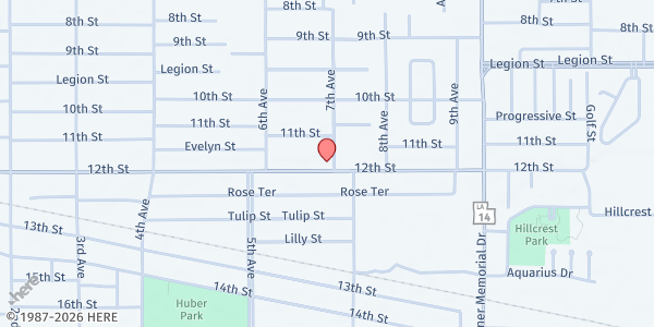 Map showing New Covenant Faith Baptist Church at 2233 12th St., Lake Charles, LA