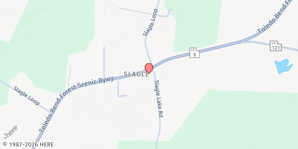 Map showing Slagle Mobile Pantry - Slagle Mall at 8785 LA-8, Leesville, LA