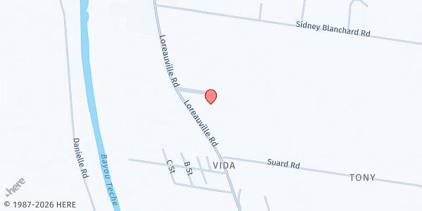 Map showing Loreauville Baptist Church at 8116 Loreauville Rd, Loreauville, LA