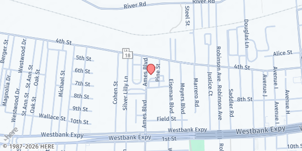 Map showing St. Joseph the Worker Food Bank at 455 Ames Blvd., Marrero, LA