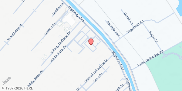 Map showing Lafourche Parish Government at 4876 Hwy 1, Mathews, LA