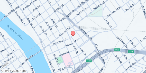 Map showing Salvation Army (Monroe) at 105 Hart St., Monroe, LA