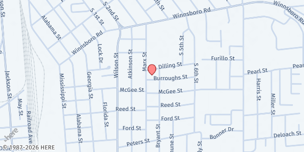Map showing True Vine Baptist Church at 1400 Dilling St., Monroe, LA