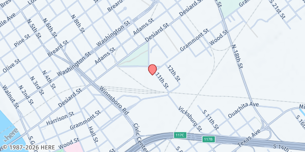 Map showing Zion Traveler Baptist Church at 200 S. 11th St., Monroe, LA