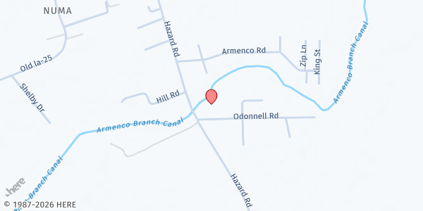 Map showing Perro Blessing Outreach Ministry Inc. - New Iberia at 4805 Hazard Rd., New Iberia, LA