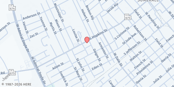 Map showing St. Francis Diner, Inc at 1201 Hopkins St, New Iberia, LA