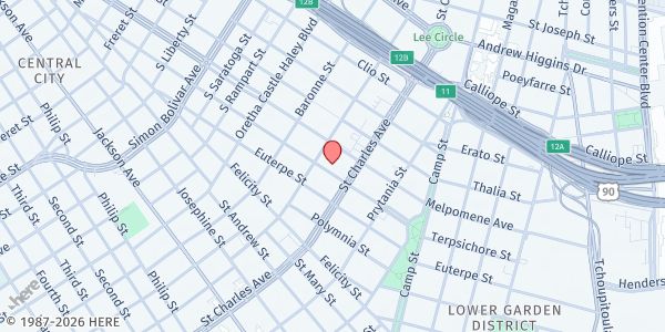 Map showing Absolute Care, Inc at 1523 St. Charles Ave., New Orleans, LA