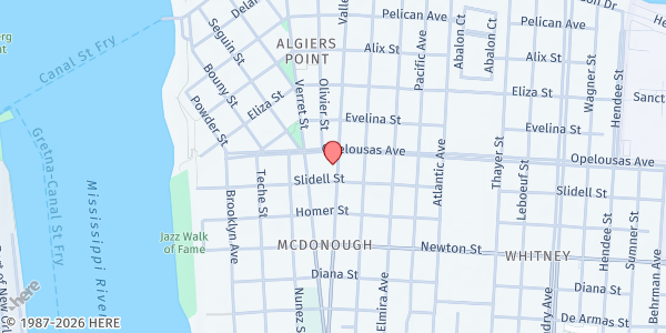 Map showing Algiers Point Free Lil Pantry at 615 Opelousas Ave., New Orleans, LA