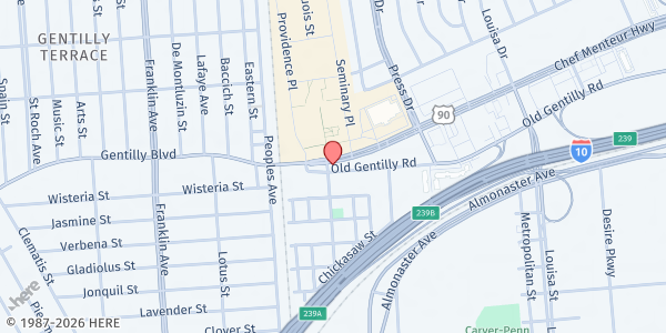 Map showing Bethel Colony South Transformation Ministry at 4114 Old Gentility Rd, New Orleans, LA
