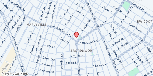 Map showing Broadmoor Community Church at 2021 S. Dupre St., New Orleans, LA