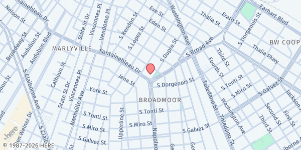 Map showing Broadmoor Food Pantry at 2021 S. Dupre St., New Orleans, LA