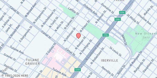 Map showing Cosmopolitan Evangelistic Baptist Church at 1929 Bienville St., New Orleans, LA