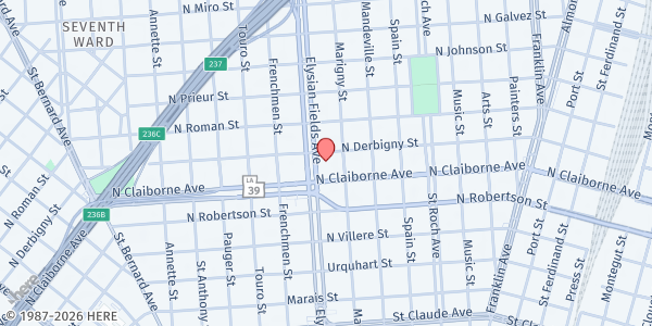 Map showing Crescent Care - Elysian Fields at 1631 Elysian Fields Ave. Ste 500, New Orleans, LA