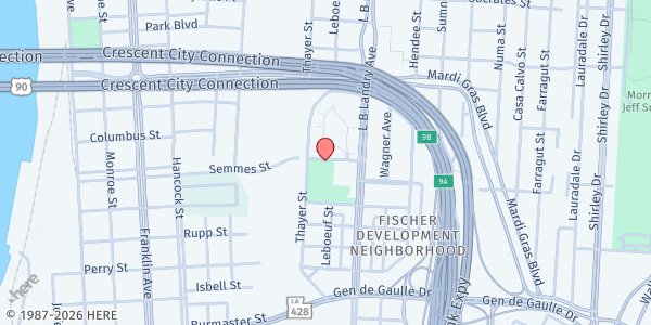 Map showing Fischer Housing Food Pantry at 1400 Semmes St., New Orleans, LA