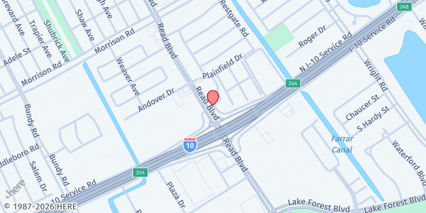 Map showing Household of Faith- New Orleans East at 93001- 10 Service Rd., New Orleans, LA