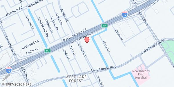 Map showing Household of Faith New Orleans East at 9300 I10 Service Rd, New Orleans, LA