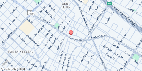 Map showing Little Zion Baptist Church at 4821 Earhart Blvd., New Orleans, LA