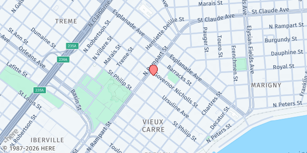 Map showing North Rampart Community Center at 1130 N. Rampart St., New Orleans, LA