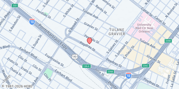 Map showing Ozanam Inn at 2239 Poydras St., New Orleans, LA