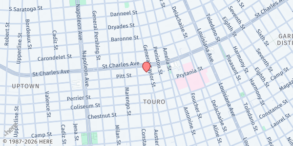 Map showing Rayne Memorial United Methodist Church at 3925 Pitt St., New Orleans, LA
