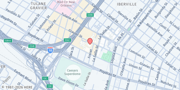 Map showing St. Jude Community Center at 1530 Gravier St, New Orleans, LA
