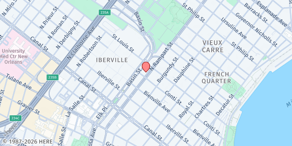 Map showing St. Jude Community Center at 411 N. Rampart St., New Orleans, LA