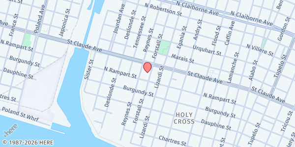 Map showing St. Paul Church of God in Christ at 1020 Forstall St., New Orleans, LA