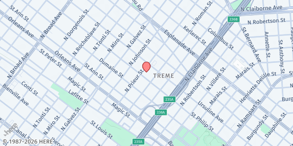 Map showing St. Peter Claver Church at 1923 Saint Philip St., New Orleans, LA