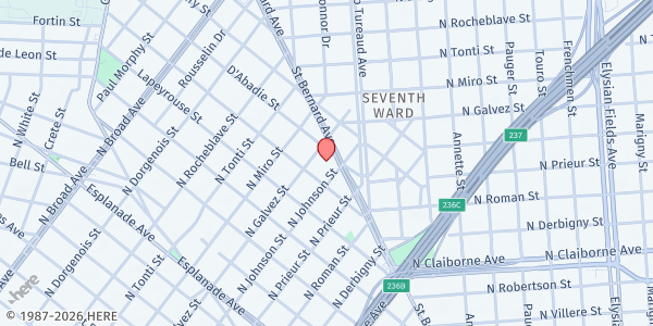 Map showing TCA- Corpus Christi Church at 2022 Saint Bernard Ave., New Orleans, LA