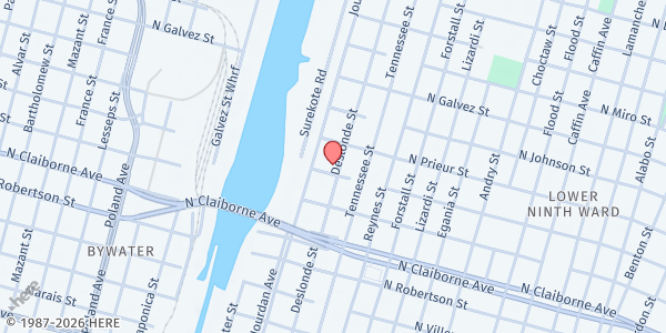 Map showing The Levee Pantry at 1804 Deslonde St., New Orleans, LA