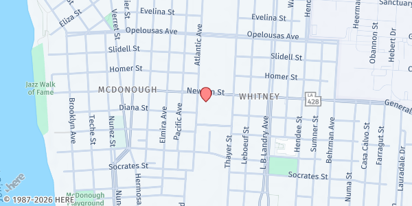 Map showing United Churches of Algiers at 1111 Newton St. Rm 109, New Orleans, LA