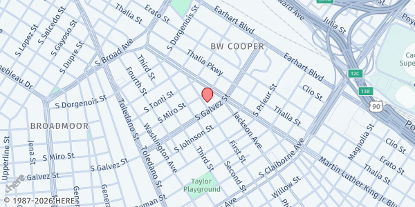 Map showing Urban Impact Ministries at 2323 S. Galvez St., New Orleans, LA