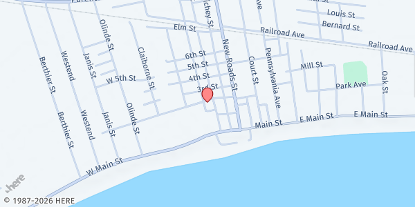 Map showing Pointe Coupee Community Advancement at 128 Poydras St., New Roads, LA