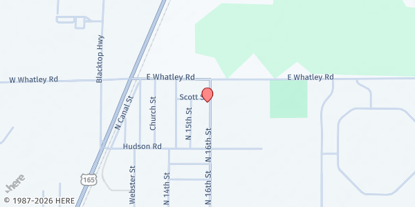 Map showing New Hope Ministries at 913 Scott St, Oakdale, LA