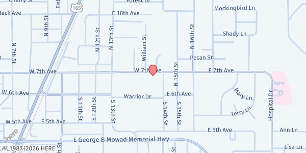 Map showing Oakdale Mobile Pantry - Oakdale Community Center at 709 E. 7th Street, Oakdale, LA