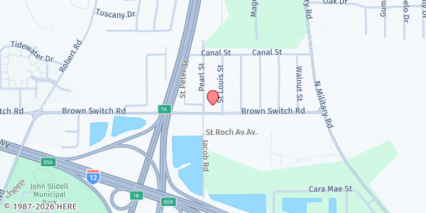 Map showing Boxes of HOPE Food Pantry at 1114 Brownswitch Rd., Ozone Pines, LA