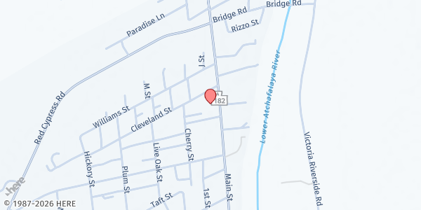 Map showing First Baptist Church of Patterson, The Bridge at 1621 Main St, Patterson, LA