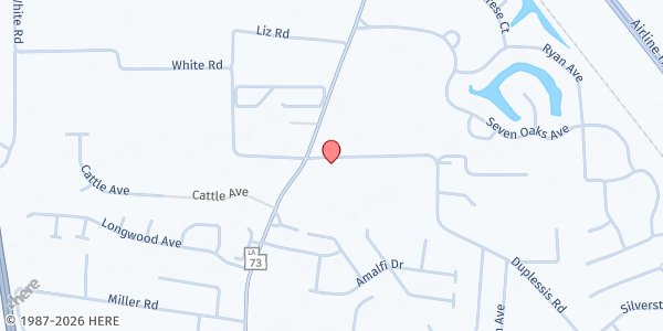 Map showing St. John Outreach at 15208 Hwy. 73, Prairieville, LA