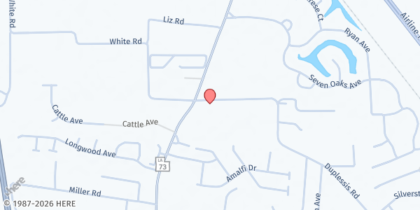 Map showing St. John Outreach Food Pantry at 15208 Hwy. 73, Prairieville, LA