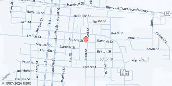 Map showing Mt. Zion Community Development at 109 E. Francis St., Rayville, LA