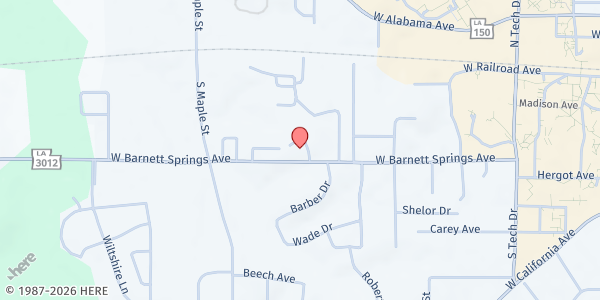 Map showing New Living Word Ministries at 1900 W. Barnett Springs Ave., Ruston, LA