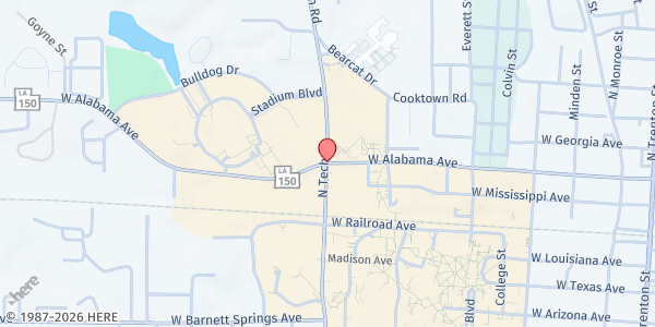 Map showing Zion Travelers at 1201 MLK Ave., Ruston, LA