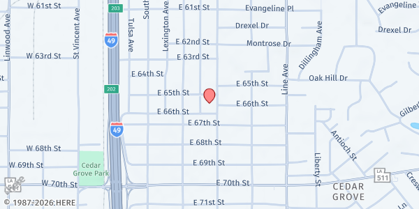 Map showing Showers of Blessing Ministry at 6500 Fairfield Ave., Shreveport, LA