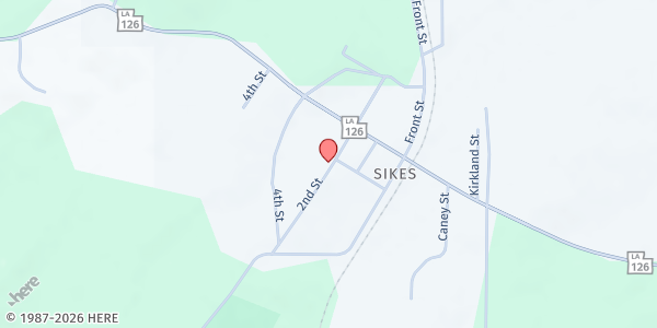 Map showing Sikes Mobile Pantry - Sikes Community Center at 109 2nd Street, Sikes, LA