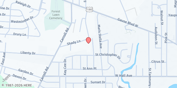 Map showing Pentecost Baptist Church at 36138 Shady Ln., Slidell, LA