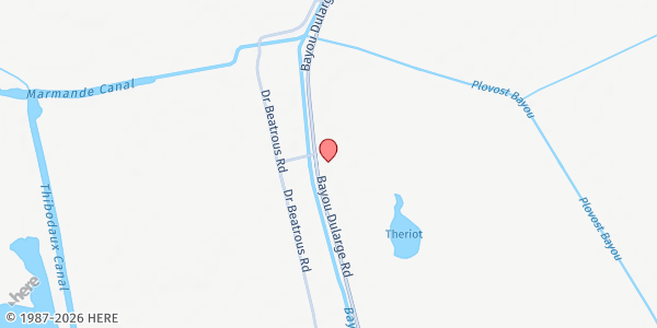 Map showing Terrebonne Parish Disaster Recovery Center at 1327 Bayou Dularge Rd., Theriot, LA